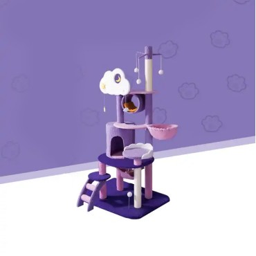 Purple Cat Tower With Interactive Toys